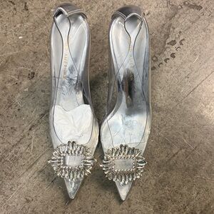Good American Silver Heels with Crystal Accents
